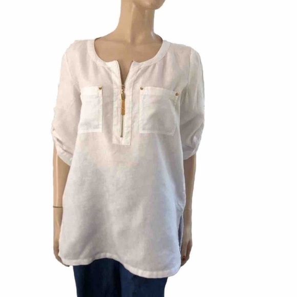 Ellen Tracy Linen Tunic white size:M - Picture 1 of 16